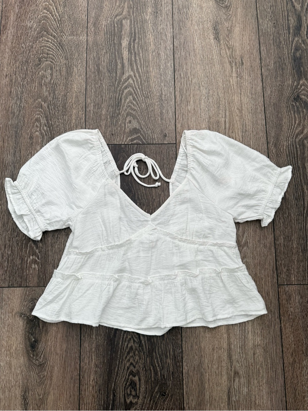 Women's White Tie-Back Peasant Blouse